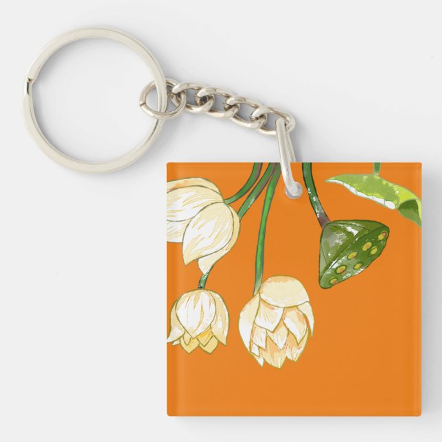 Gelbe Lotus Blume & Lotus Seedpod Keycha Schlüsselanhänger (Vorderseite)