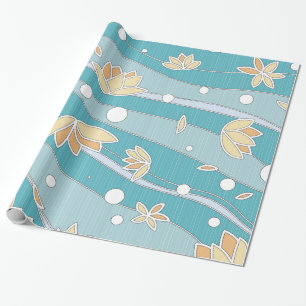 Gelbe Lotusblumen auf cyanfarbenen Streifen Geschenkpapier