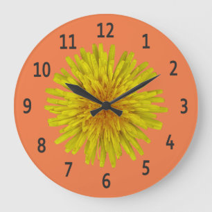 Gelbe Löwenzahn-Blumen-Schwarz-Stellen auf Große Wanduhr
