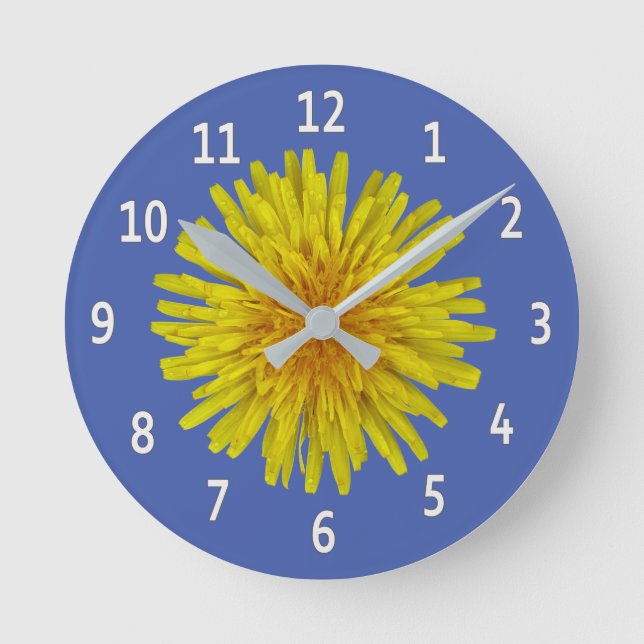 Gelbe Löwenzahn-Blumen-weiße Stellen auf Runde Wanduhr (Vorderseite)