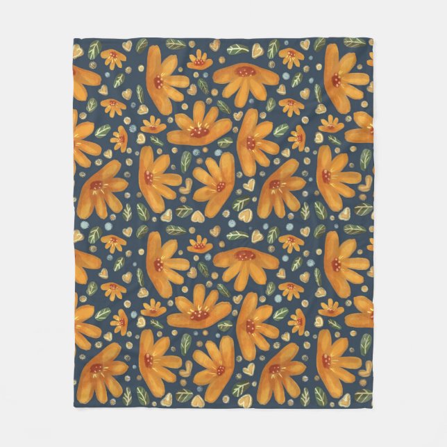 Gelbe Luxusblumen Fleecedecke (Vorderseite)