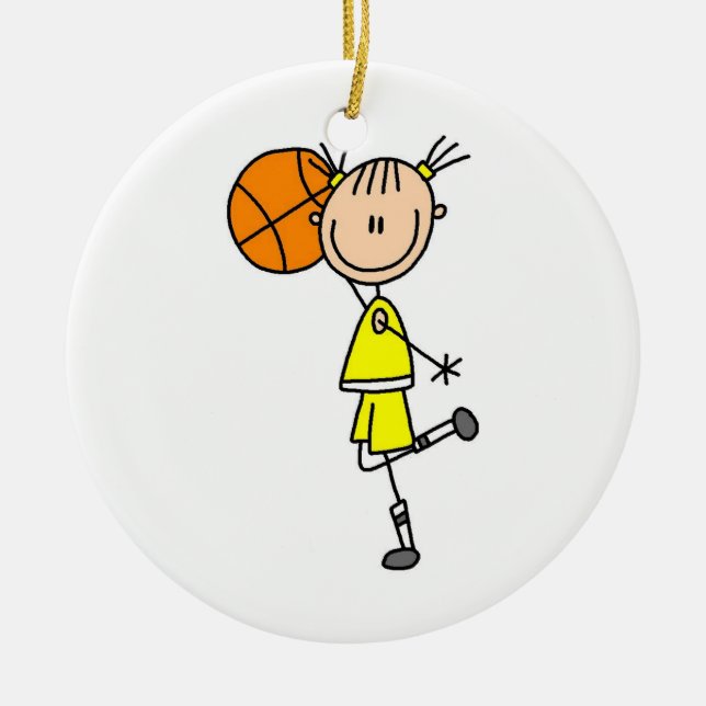 Gelbe Mädchen-Basketball-Spieler-T - Shirts und Keramikornament (Vorne)