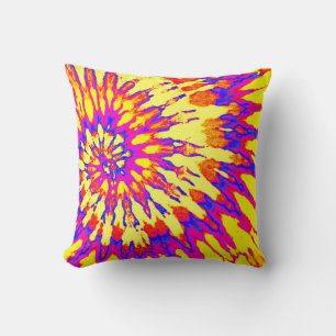 Gelbe, Magenta und Orange Spiral Tie Dye Kissen