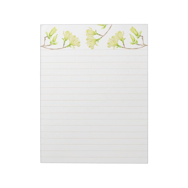 Gelbe Magnolien auf einem großen Notepad Notizblock (Rotiert)