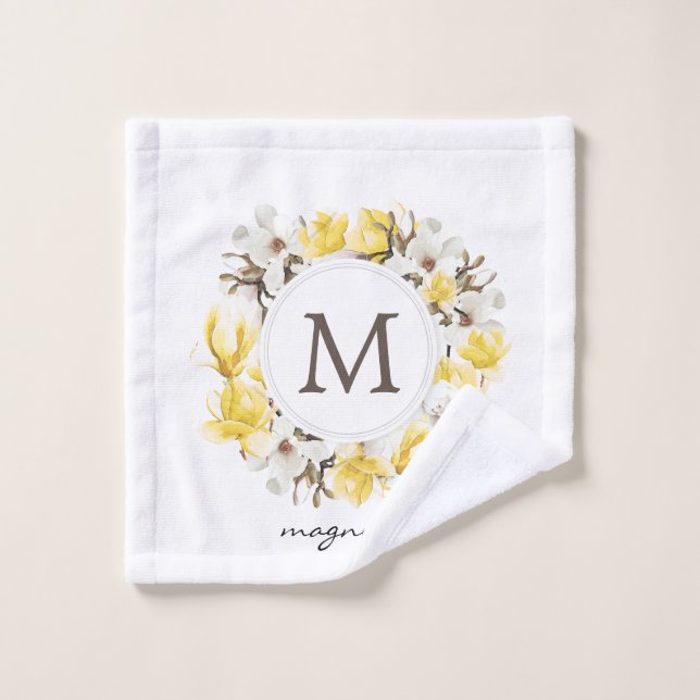 Gelbe Magnolienblüte Monogramm Waschlappen (Waschlappen)