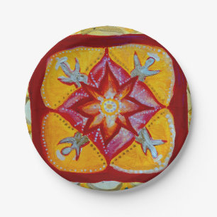 Gelbe Mandala-Papierteller 7 Zoll Pappteller