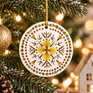 Gelbe Mandala-Pressed-Blume aus Originalkunst Keramik Ornament