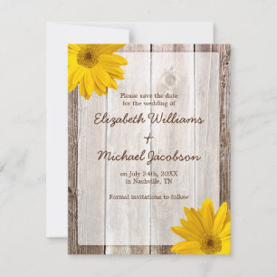 Gelbe Margerite Barn Holz Save-the-Date-Ankündigun Save The Date