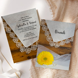 Gelbe Margerite und Spitze Land Post Hochzeit Brun Einladung