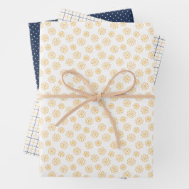 Gelbe Margeriten mit marineblauen Geschenkpapierbö Geschenkpapier Set