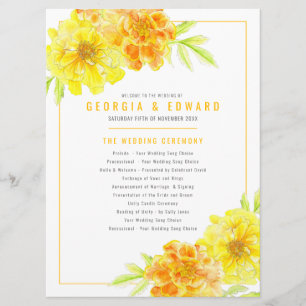 Gelbe Marigolds Hochzeitsprogramm Aquarellkunst Programm