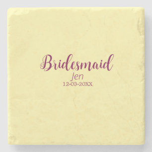 Gelbe marine Brautjungfer Name Datum stilvoll Brau Steinuntersetzer