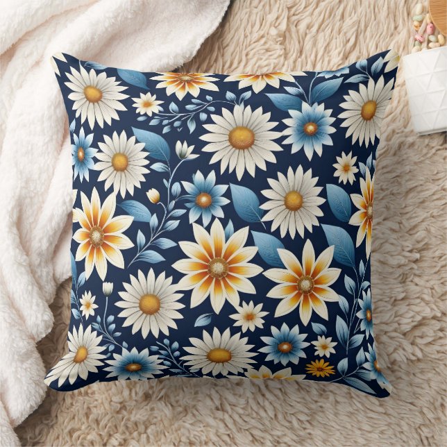 Gelbe Milchsorten und Muster der blauen Blume Kissen (Decke)