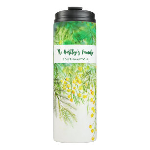 Gelbe Mimosa Floral Aquarellmalerei Thermosbecher