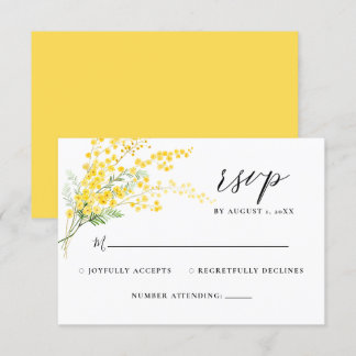 Gelbe Mimosa Frühlingsblumen Hochzeit RSVP Karte