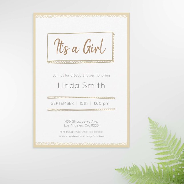 Gelbe Minimalistisch-Doodle-Neutral-Babydusche Einladung (Von Creator hochgeladen)