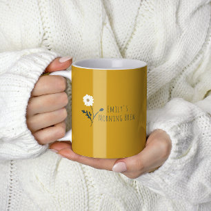 Gelbe Minimalistische Daisy und Text Moderner Baue Kaffeetasse