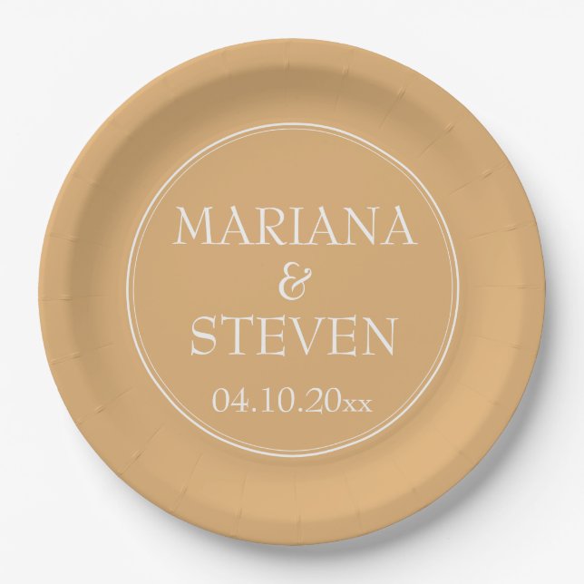 Gelbe Minimalistische Hochzeit Pappteller (Vorderseite)