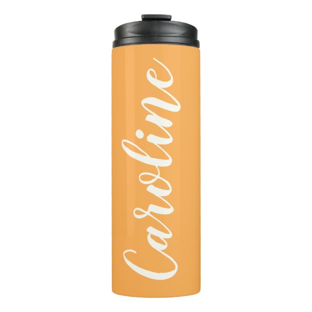 Gelbe Minimalistische Kalligraphie Personalisierte Thermosbecher (Vorderseite)