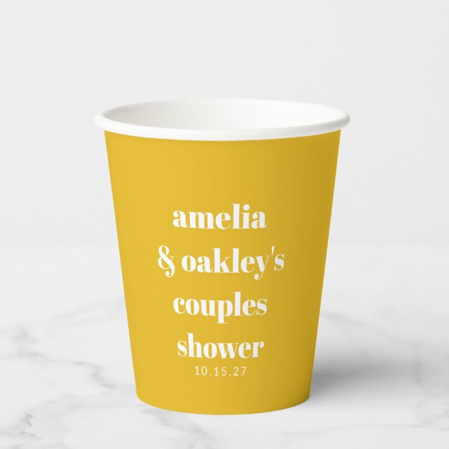 Gelbe Minimalistische Niedliche Paare Dusche Pappbecher (Vorderseite)