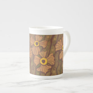 Gelbe mit Augen Blume, Blumenstrauß, olivgrün brau Prozellantasse