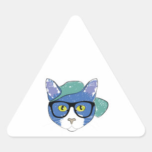 GELBE MIT AUGEN KATZE IN SCHWARZEN GLASEN UND GRÜN DREIECKIGER AUFKLEBER