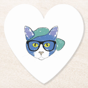 GELBE MIT AUGEN KATZE IN SCHWARZEN GLASEN UND GRÜN UNTERSETZER