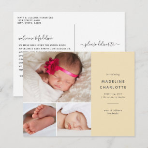 Gelbe moderne Ankündigung der Geburt von mehreren  Postkarte