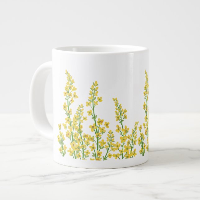 Gelbe, moderne Citrine Blumenblüten Jumbo-Tasse (Vorderseite Links)