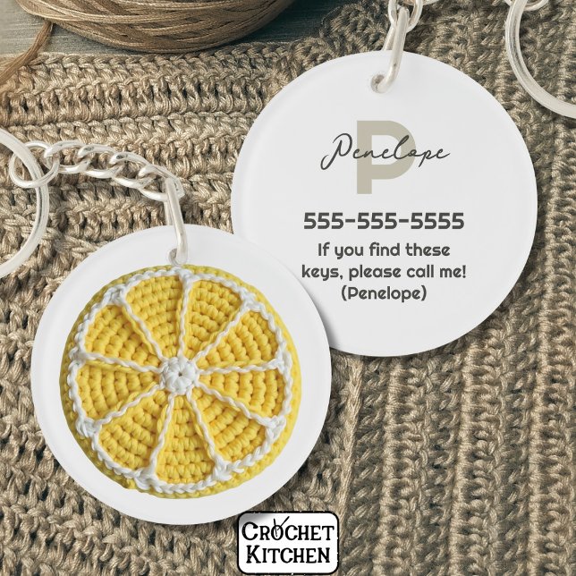 Gelbe Moderne Minimal Frische Crochet Lemon Slice Schlüsselanhänger (Von Creator hochgeladen)