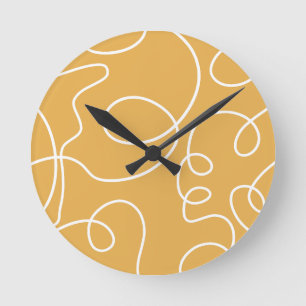 Gelbe, moderne Minimallinien Pinselstriche Runde Wanduhr