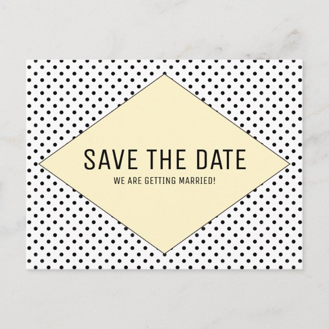 Gelbe moderne Polka Dots Save the Date Ankündigungspostkarte (Vorderseite)