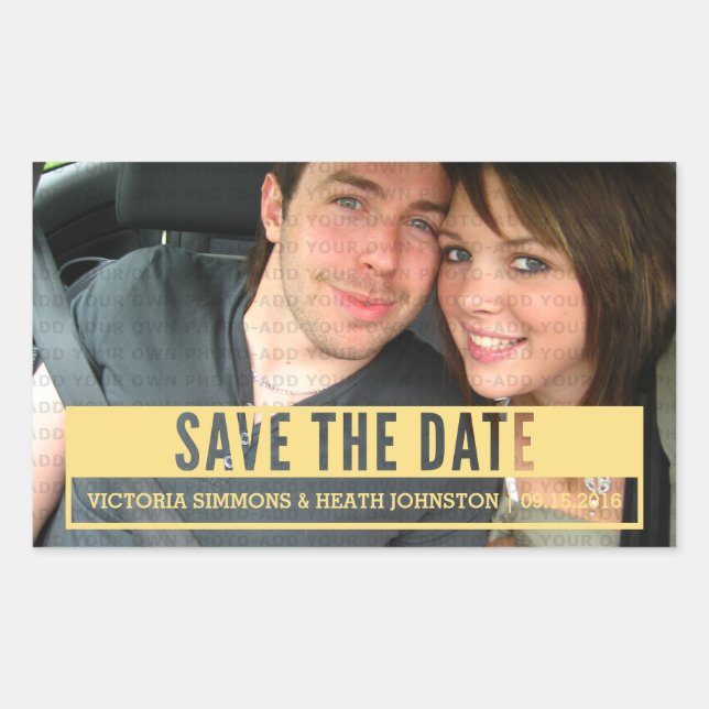 Gelbe moderne Schneide Save the Date Aufkleber (Vorderseite)