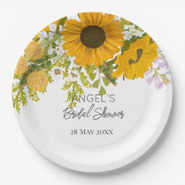 Gelbe moderne Sonnenblumen Bouquet-Brautparty Pappteller