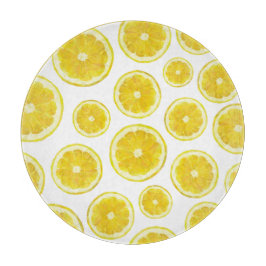 Gelbe, moderne Zitronenscheiben, frische Früchte Schneidebrett