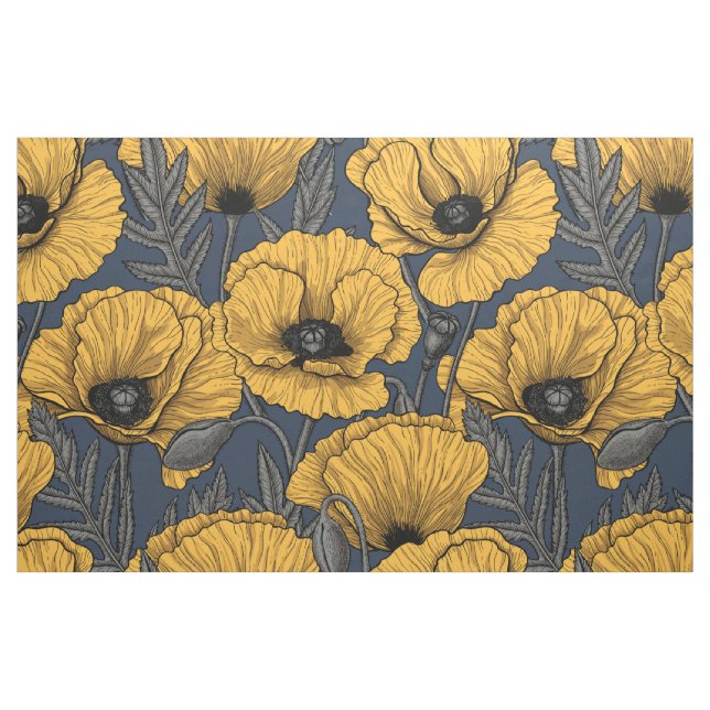 Gelbe Mohn auf der Marine Stoff (Fat Quarter (45,7 x 55,9 cm))