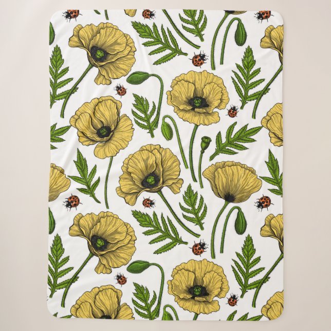 Gelbe Mohn und Ladybugs Sherpadecke (Vorderseite)