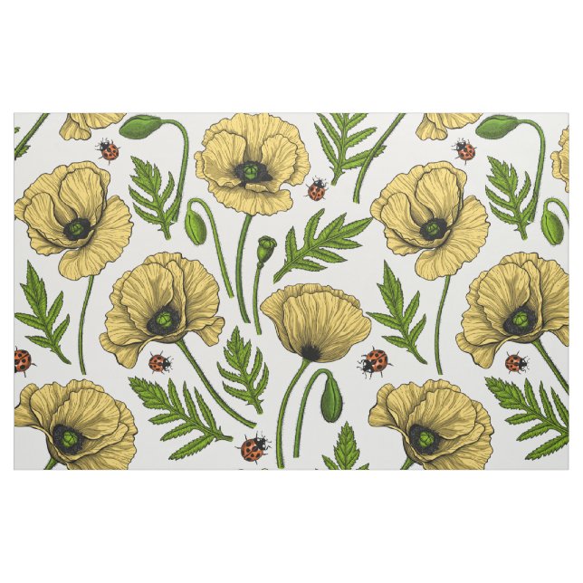 Gelbe Mohn und Ladybugs Stoff (Fat Quarter (45,7 x 55,9 cm))