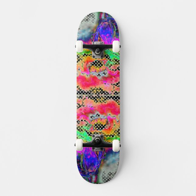Gelbe Mohnblume, Schwarzweiß-Punkte Skateboard (Vorderseite)
