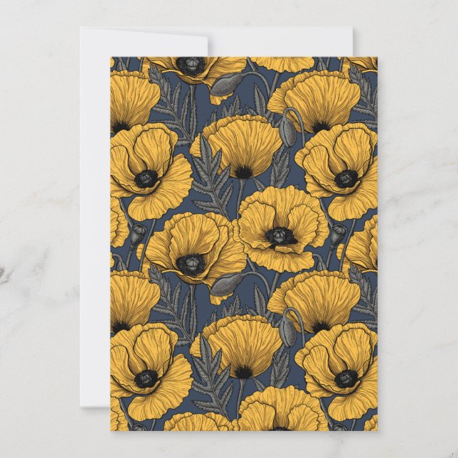 Gelbe Mohnblumen auf Marineblau (Vorderseite)