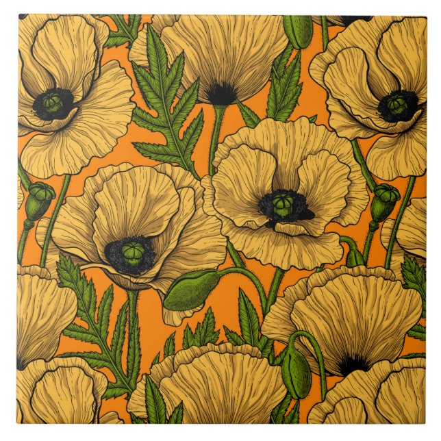 Gelbe Mohnblumen Fliese (Vorderseite)