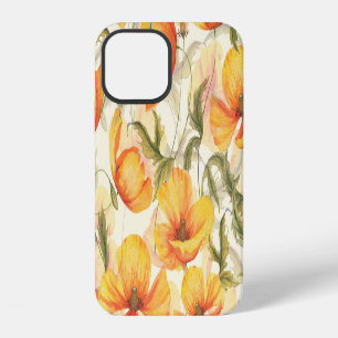 Gelbe Mohnblumen: handgezeichnetes Wasserfarbmuste iPhone 12 Hülle