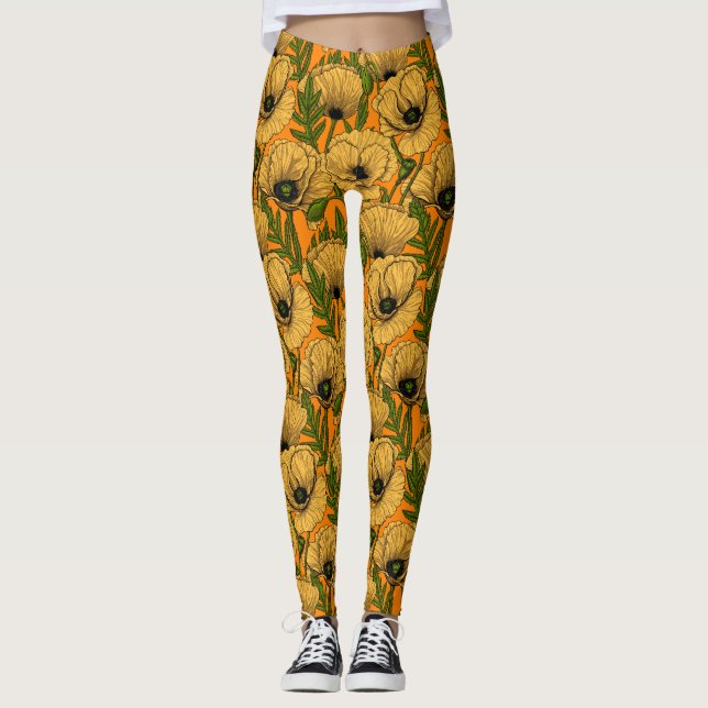 Gelbe Mohnblumen Leggings (Vorderseite)
