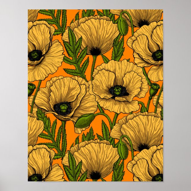 Gelbe Mohnblumen Poster (Vorne)