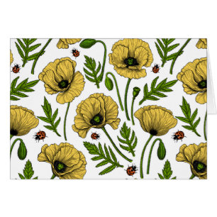 Gelbe Mohnblumen und Marienkäfer