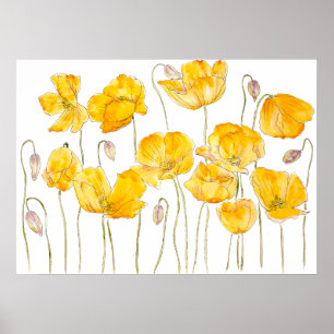 Gelbe Mohnfarbe und Aquarell Poster