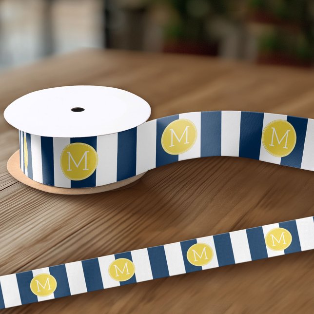 Gelbe Monografie der Navy und des White Stripes Satinband (Custom Ribbon - add your personalized text)