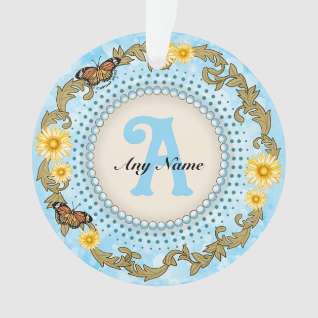 Gelbe Monogramm-Daisy  Ornament (Vorderseite)