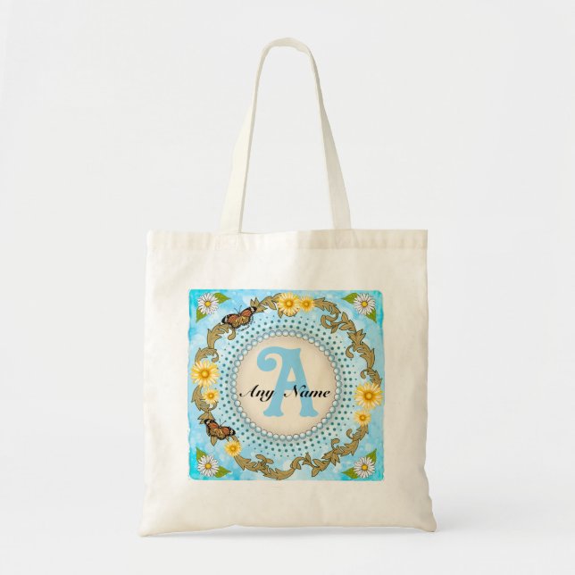 Gelbe Monogramm-Daisy  Tragetasche (Vorne)