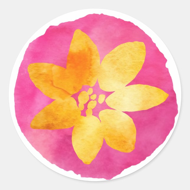 Gelbe Multicolor-tropische Blume Runder Aufkleber (Vorderseite)